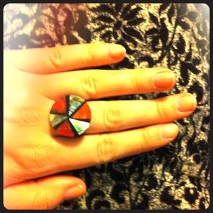 Hippie Vintage Mother-of-Pearl and Stone Ring NWOT