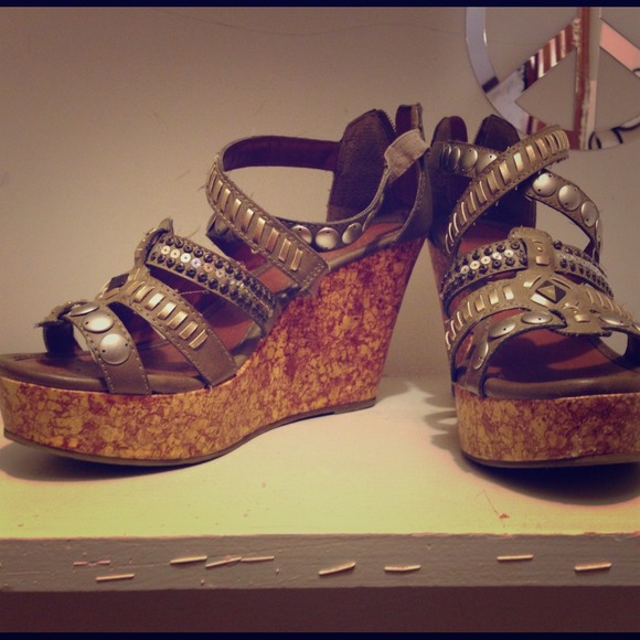 Studded cork wedge sandals