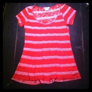 Red and white striped pleated shirt