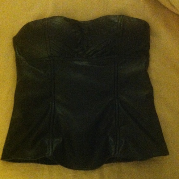 Black leather tube top corset