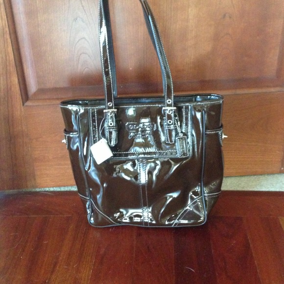 Coach Patent Leather Dark Brown Tote