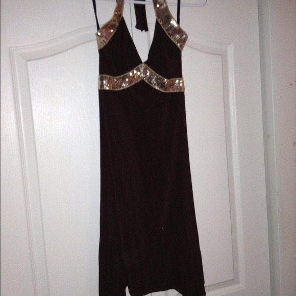 Brown and gold sequin party dress