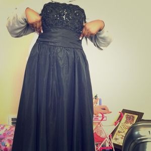 Black tea length strapless dress!!