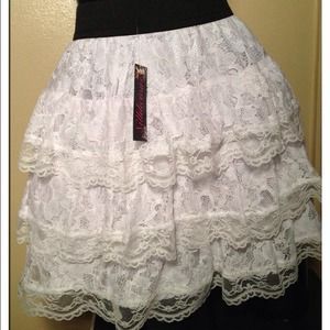 White Lace Ruffle Skirt
