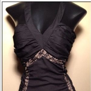 Halter Black & Nude Lace Dress
