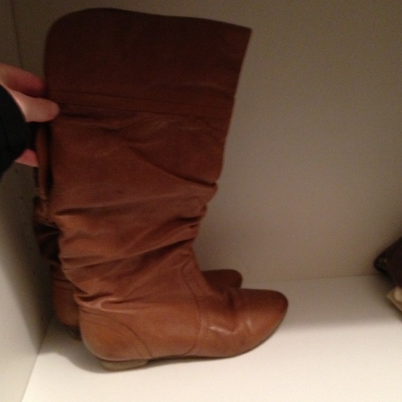 Tan high flat boots