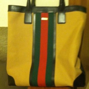 Gucci leather and canvas tote