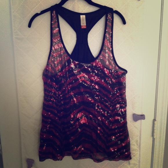 🚫SOLD THRU PP🚫Cute pink/black zebra sequins tank