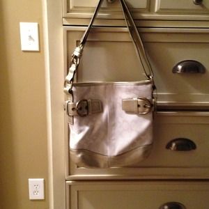 Coach shimmer white signature handbag