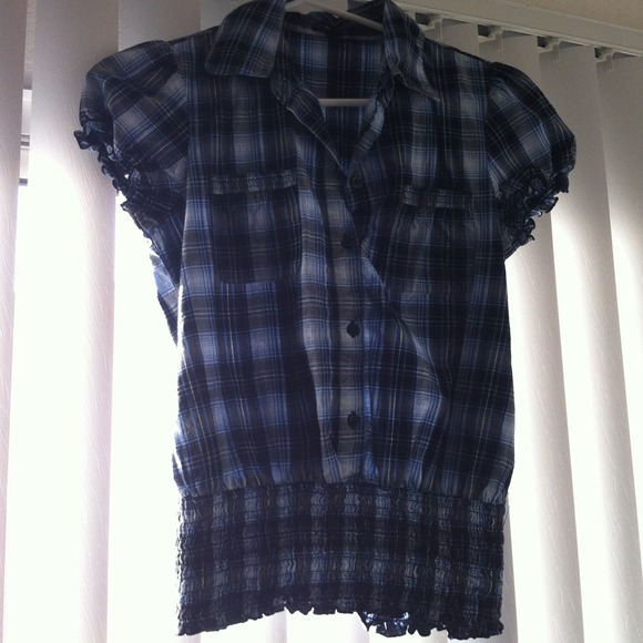 FANG size small short sleeve shirt blue plaid - Picture 1 of 3