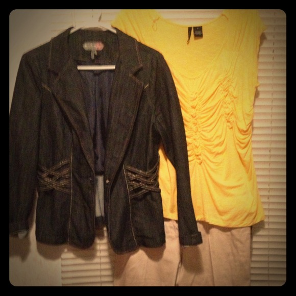 Gold trimmed denim jacket. Worn one time.. - Picture 1 of 2