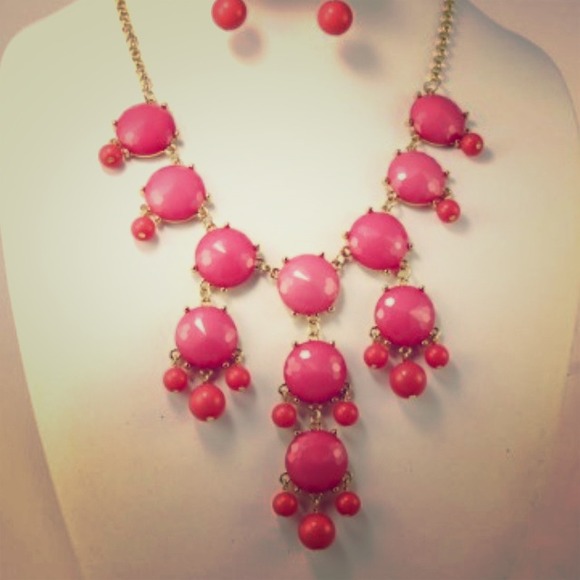 RESERVED..Pink Bubble Style Necklace & Earrings