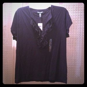 NWT Ralph Lauren ruffled button-neck shirt navy