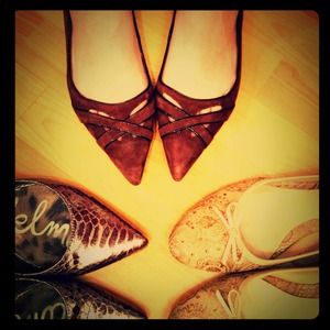 Zara suede brown flats with patent leather trim