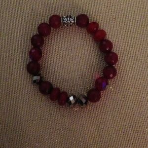 Burgundy and silver bracelet