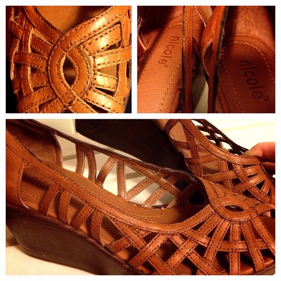 ? RESERVED? Nicole leather wedges.