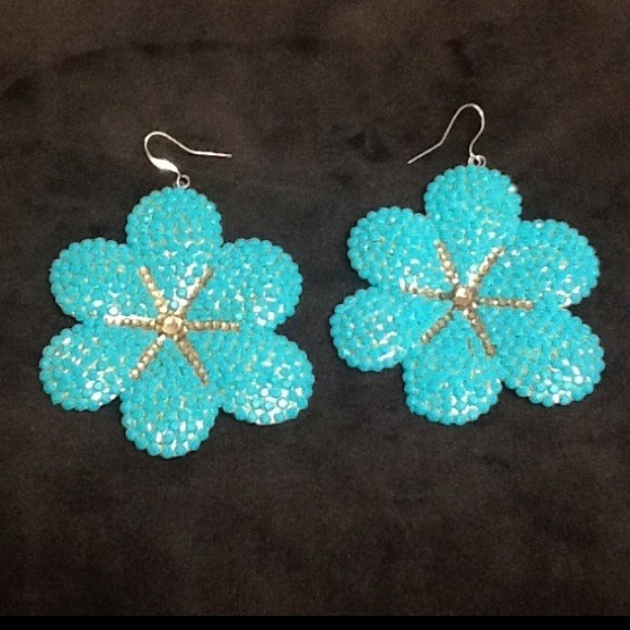 Tara Jewels turquoise fashion flower earrings