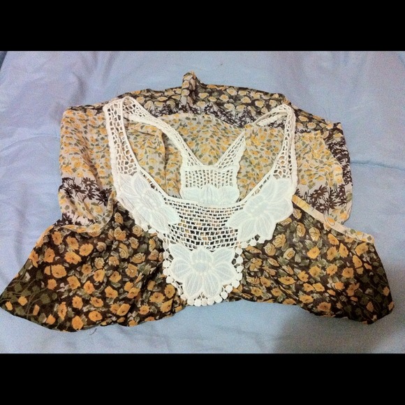 Sold! Reduced again! Beautiful crochet floral top