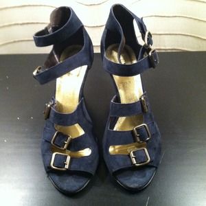 Jcrew navy suede strappy heels!