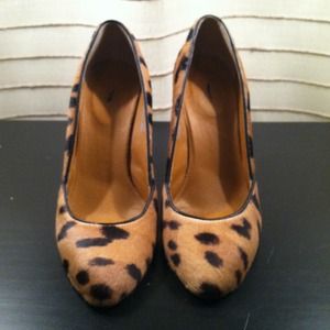 Jcrew 1937 leopard fur heels!!