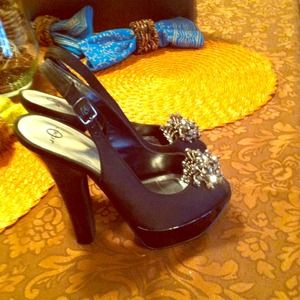Black Peep Toe Slingback Pumps