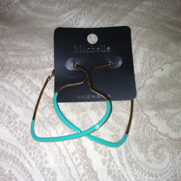 Heart Earrings with Teal Enamel in Goldtone.