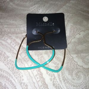 Heart Earrings with Teal Enamel in Goldtone.