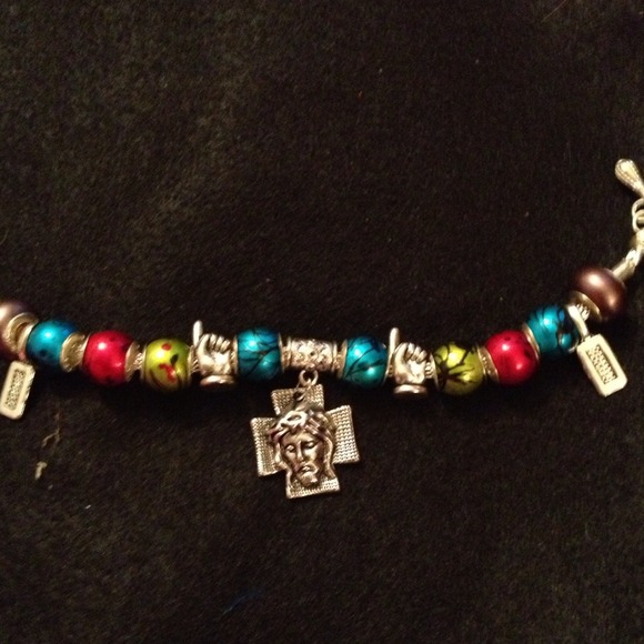 Very colorful bracelet w religious charms