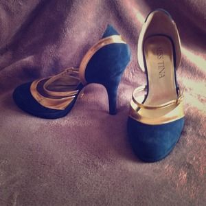 Suede navy and gold heels