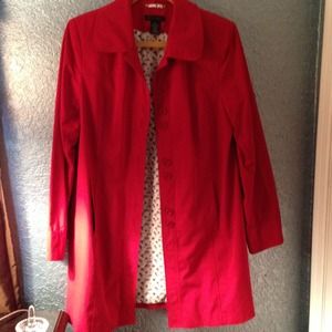 Red, knee length jacket