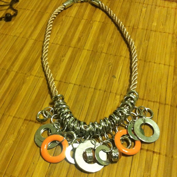 Silver and orange & peach necklace
