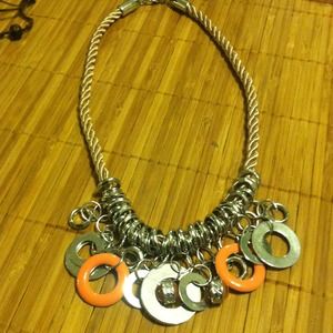 Silver and orange & peach necklace