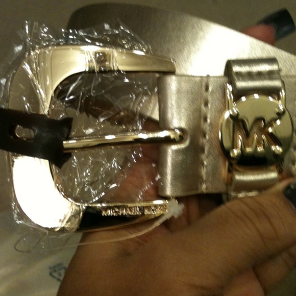 MICHAEL KORS synthetic leather gold metallic belt