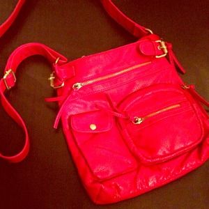 Adorable over the shoulder red multi pocket purse
