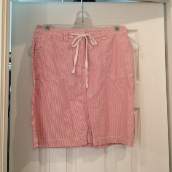 Red and white pinstripe skirt