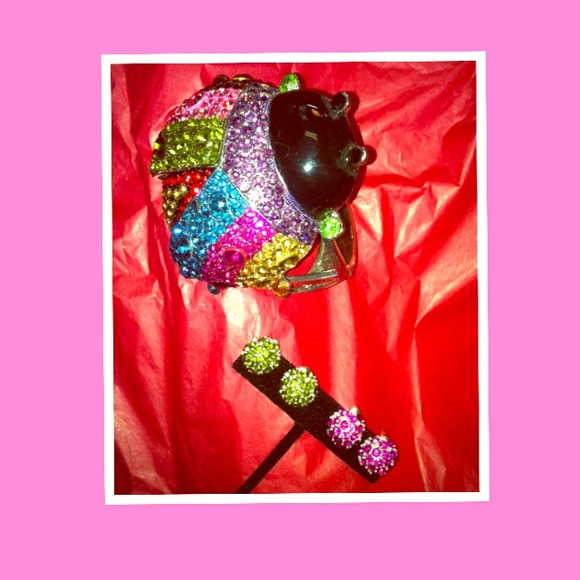 Oversized multitoned crystal ladybug bangle set - Picture 1 of 1