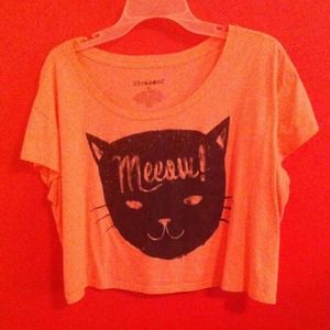 Orange "meow" Cut-off Graphic Tee