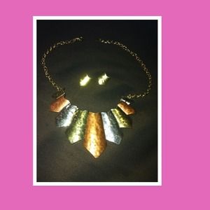 14k gold plated earring n necklace set