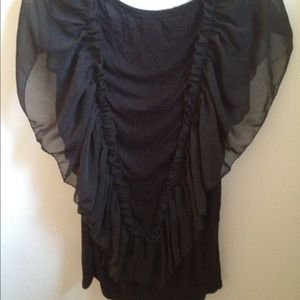 Black ruffle sheer shirt