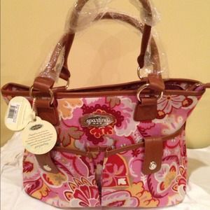 Spartina 449 pocket tote in pink/brown/yellow!