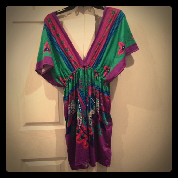 RESERVED. Bright print long top/mini dress