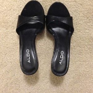 ALDO black strappy heels, size 6