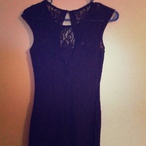 Navy Lace Dress with Keyhole Back