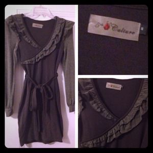 5th Culture 2 tone gray belted dress