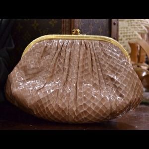 Vintage Tan Snakeskin Judith Leiber Clutch Handbag
