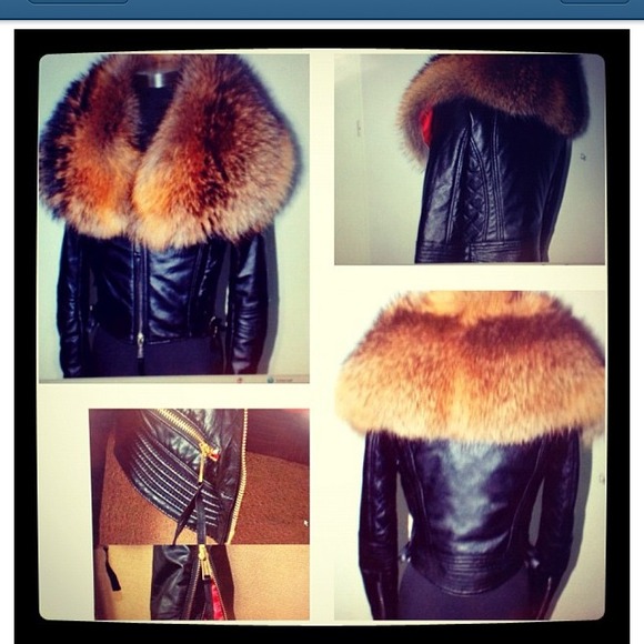 Leather Jacket with full fur detachable collar.