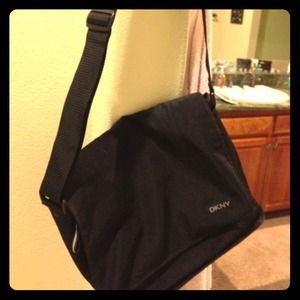 DKNY black nylon messenger bag