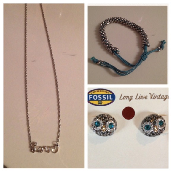 Love Necklace, Owl Earrings, beaded Bracelet