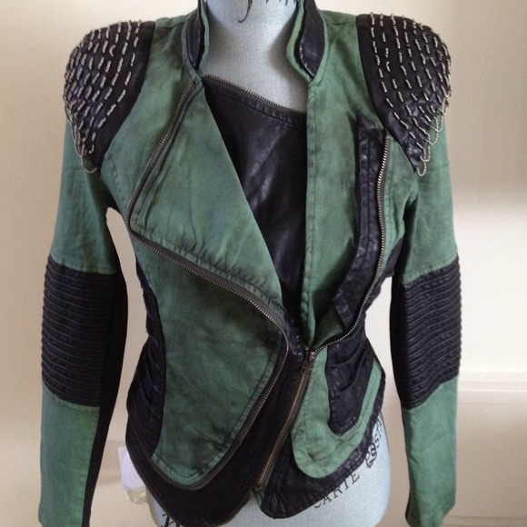 Jacket w/ Leather & Bead Detail