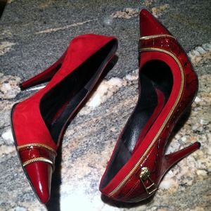 Red and gold pumps